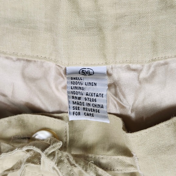 Linen 3 Pc Set Floral Eyelet Jacket Shell Pant Womens 5XL Tan Lagenlook Boho VTG - Picture 9 of 14